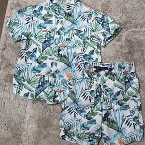 Wonder Nation Tropical Print Kids Matching Set - Green and Orange